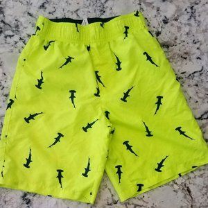 OP Boys Yellow Swim Trunks Shorts Navy Sharks Size LG 10-12